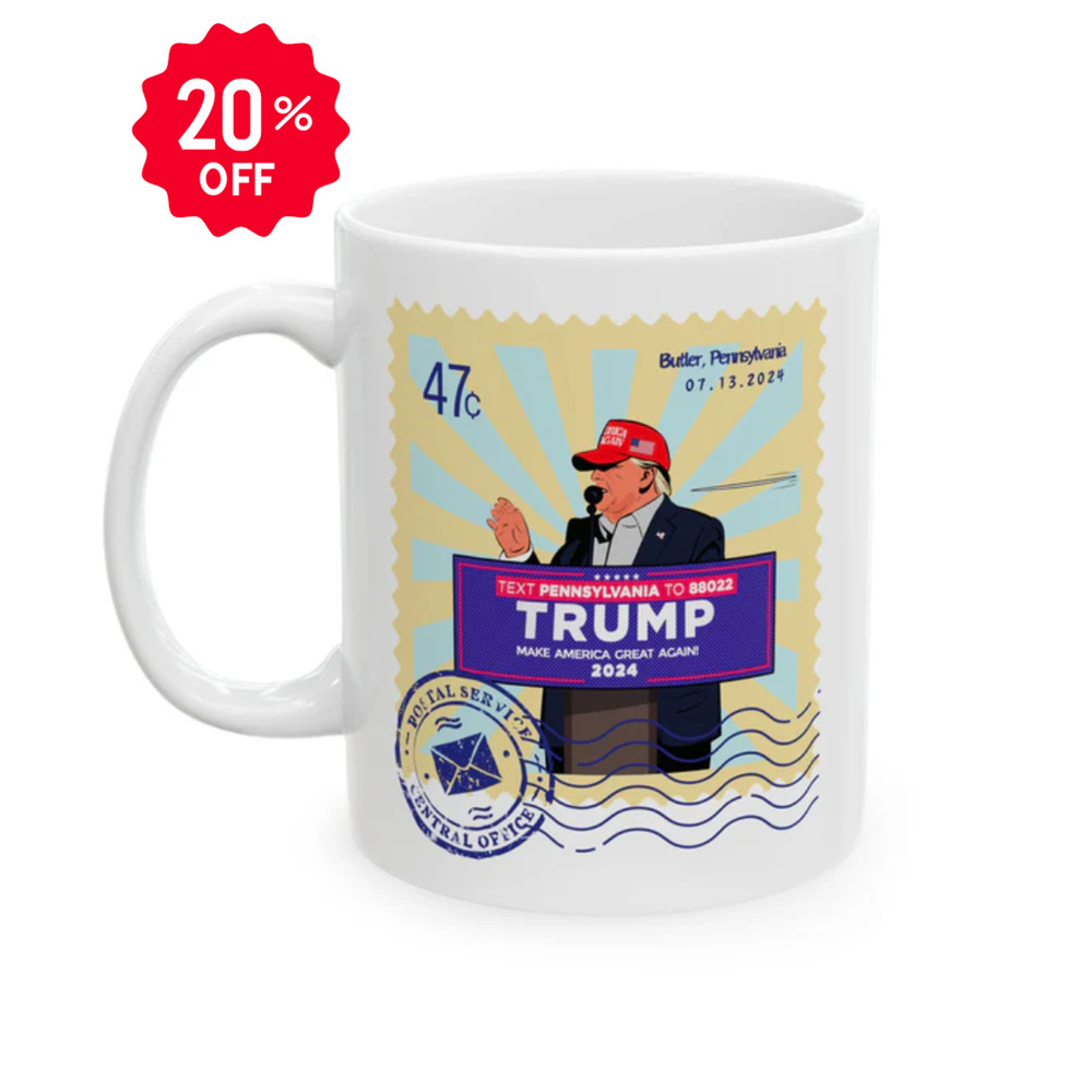 Trump 47c Bullet Dodger II Postage Stamp - Ceramic Mug (White, 11oz)